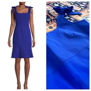 Julia Jordan Tie Shoulder Sheath Royal Blue flutter hem fitted 8